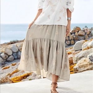 Johnny was natural neutral embroidered tiered maxi skirt